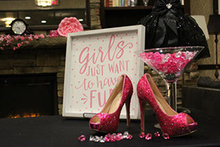 Pink Power Girls Night Out Sign, Shoes and Martini Glass